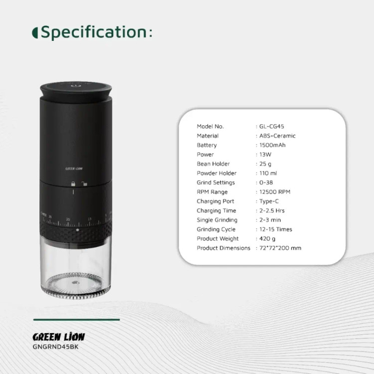 آسیاب قهوه شارژی گرین لاین مدل Grind Pro