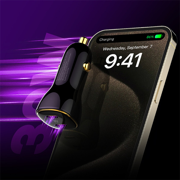 شارژر فندکی الدینیو مدل C104 فوقسریع ۶۰ وات با دو پورتP D، همراه با کابل USB-C